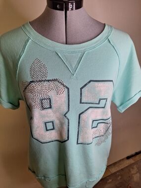Cato Mint Green Short Sleeve Graphic Jersey with Rhinestones Size Med